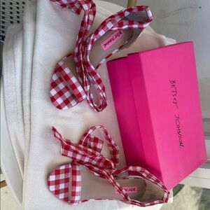 Betsey Johnson Gingham Check Heels with Ankle Tie